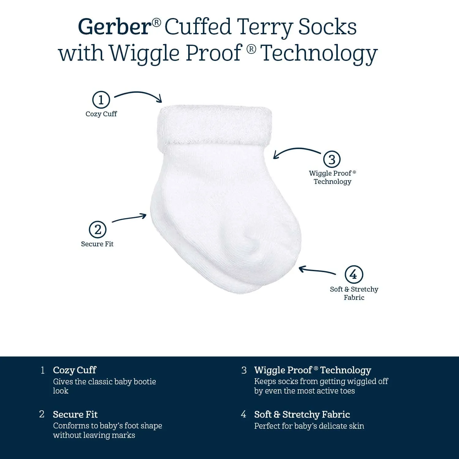 12-Pack Baby Boys All Star Terry Wiggle Proof Socks