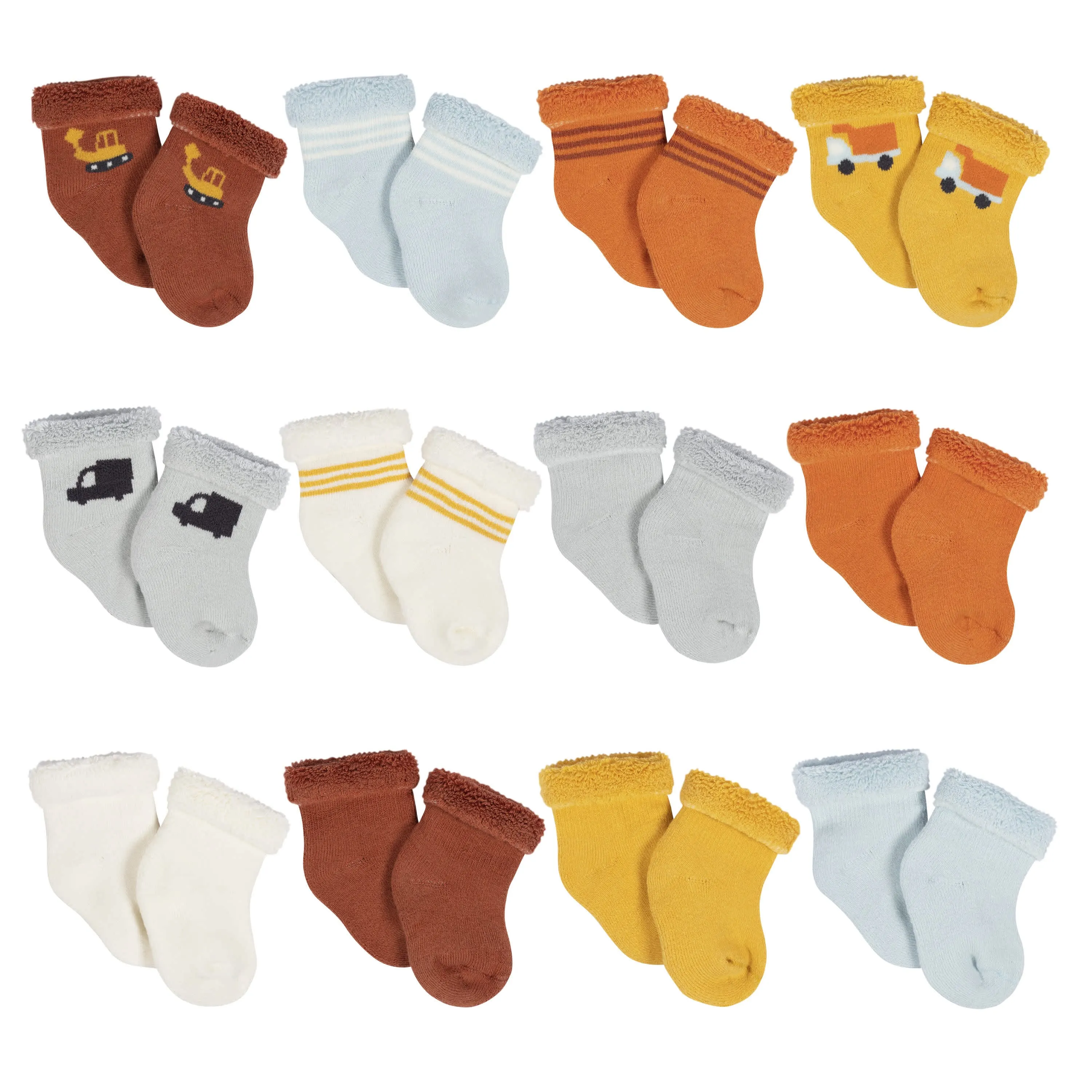 12-Pack Baby Boys Transportation Zone Terry Wiggle Proof Socks