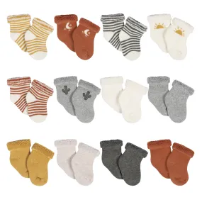 12-Pack Baby Neutral Southwest Terry Wiggle Proof Socks