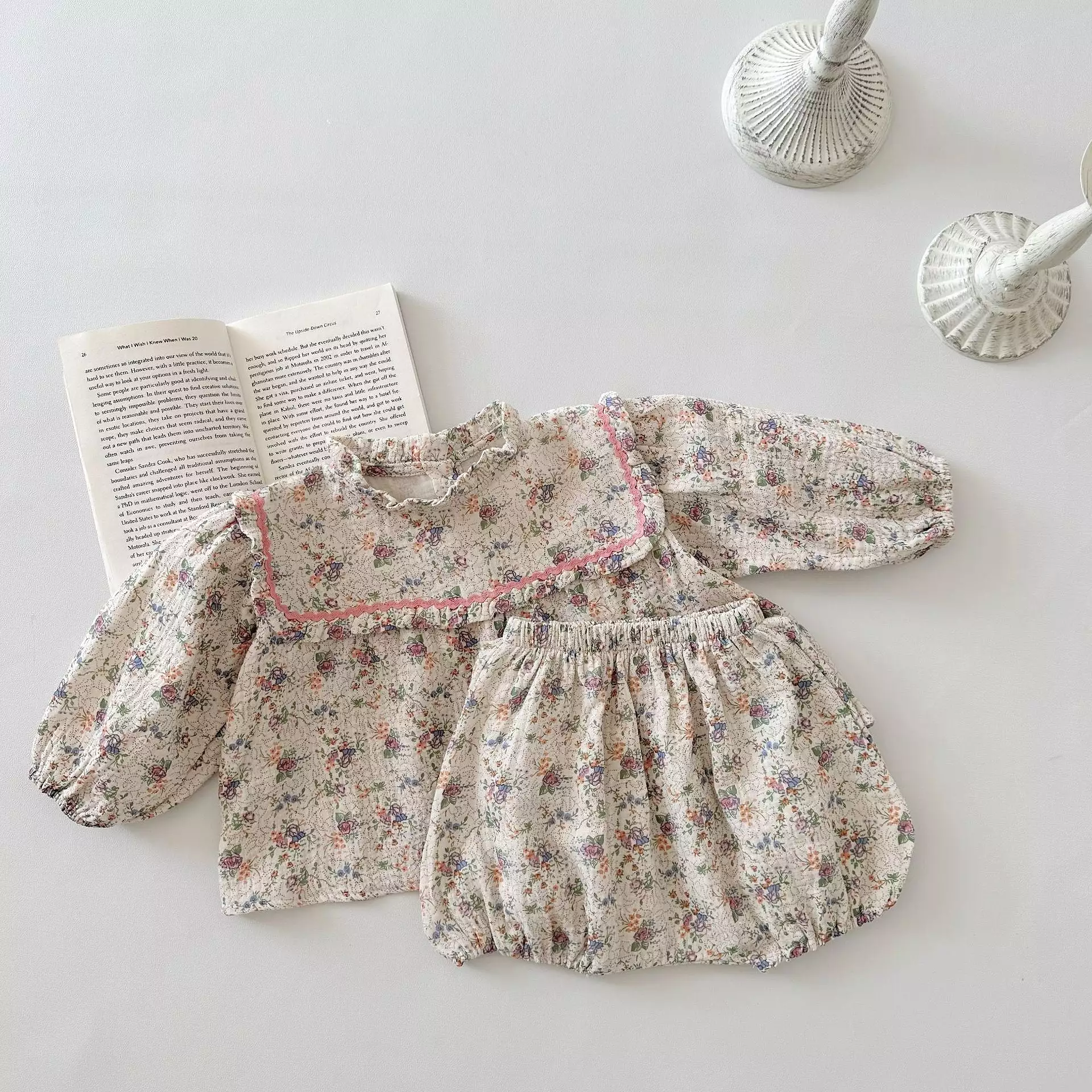 2 Pieces Set Baby Girls Flower Print Tops And Shorts Wholesale 240301133