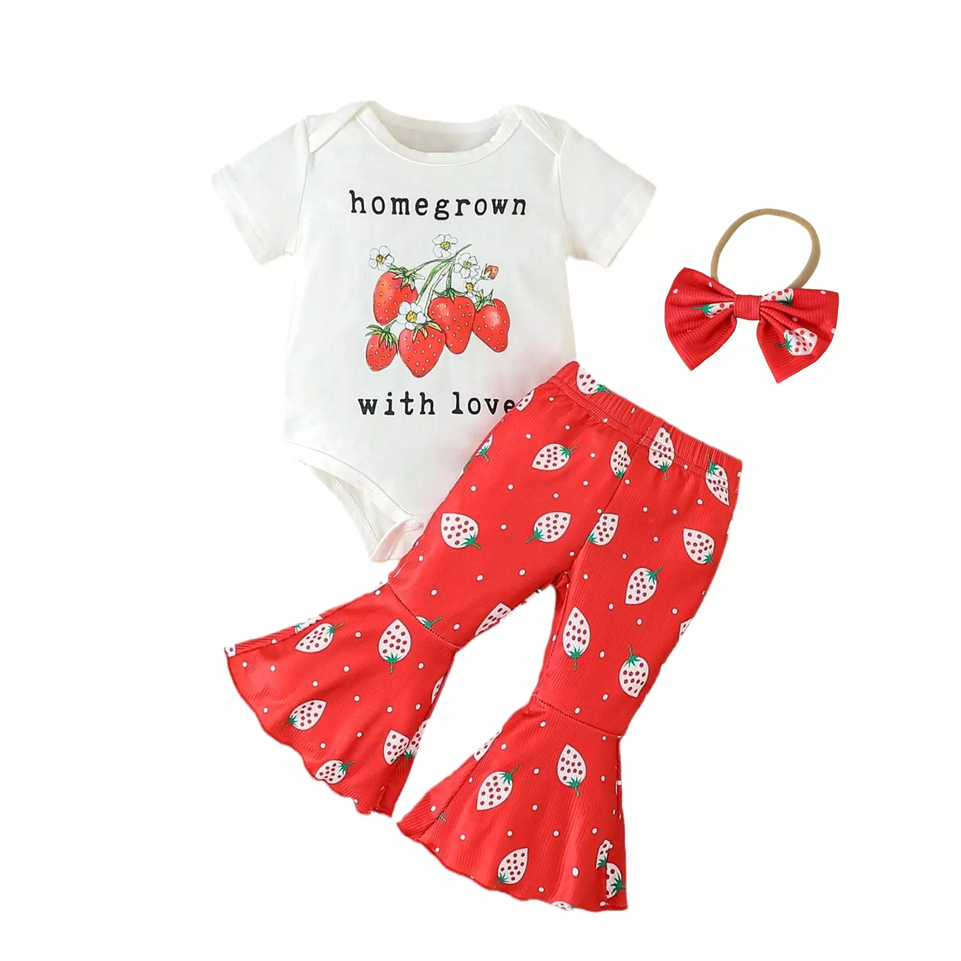 2 Pieces Set Baby Girls Letters Fruit Print Tops And Pants Wholesale 24030164