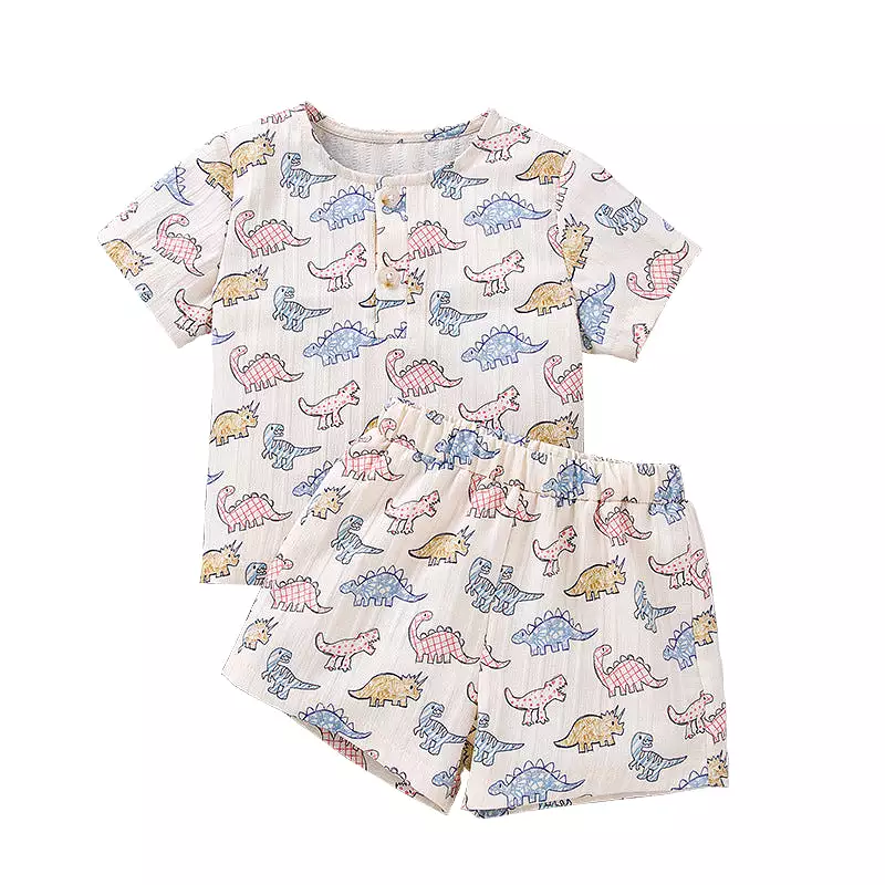 2 Pieces Set Baby Kid Boys Dinosaur Print Tops And Shorts Wholesale 240409288