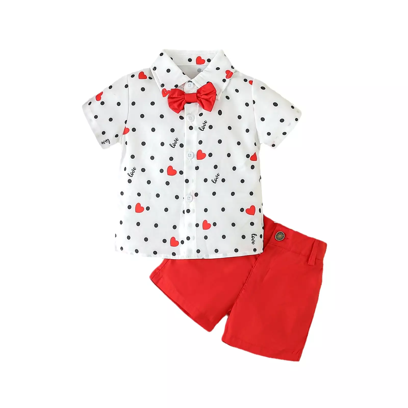 2 Pieces Set Baby Kid Boys Valentine's Day Letters Love heart Print Tops And Solid Color Shorts Wholesale 24030179