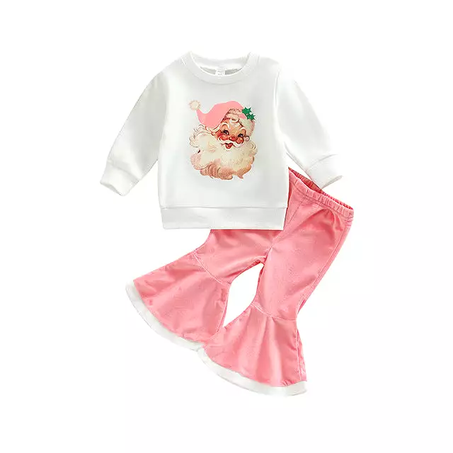 2 Pieces Set Baby Kid Girls Christmas Cartoon Print Tops And Solid Color Pants Wholesale 23101522