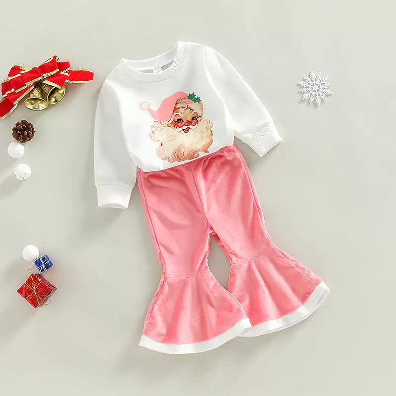 2 Pieces Set Baby Kid Girls Christmas Cartoon Print Tops And Solid Color Pants Wholesale 23101522