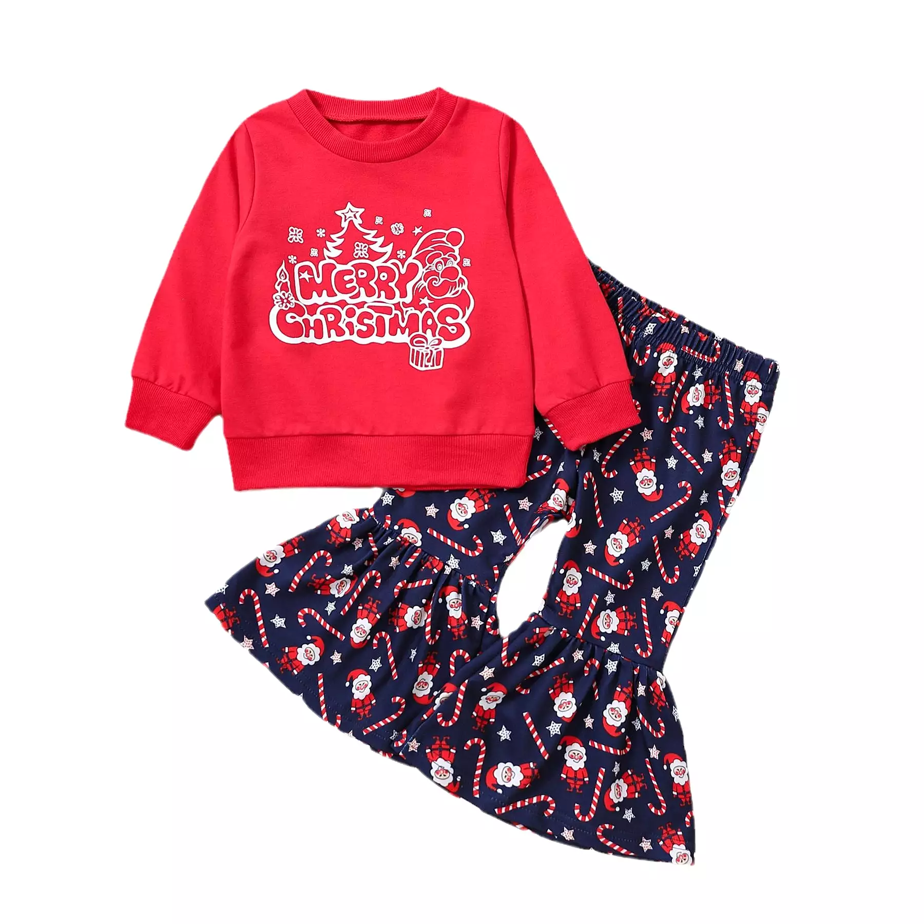 2 Pieces Set Baby Kid Girls Christmas Letters Cartoon Print Tops And Pants Wholesale 23101520