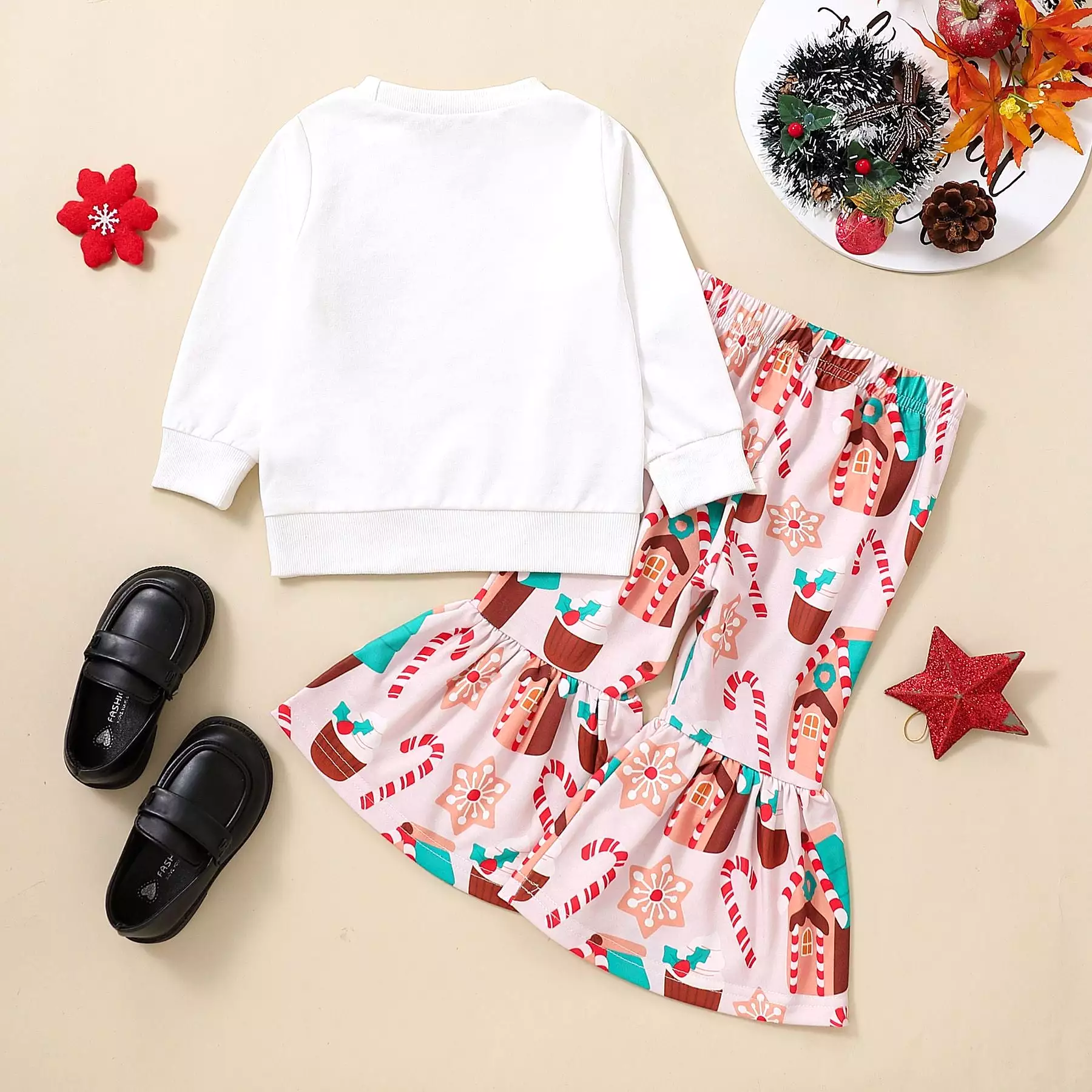 2 Pieces Set Baby Kid Girls Christmas Letters Cartoon Print Tops And Pants Wholesale 23101520