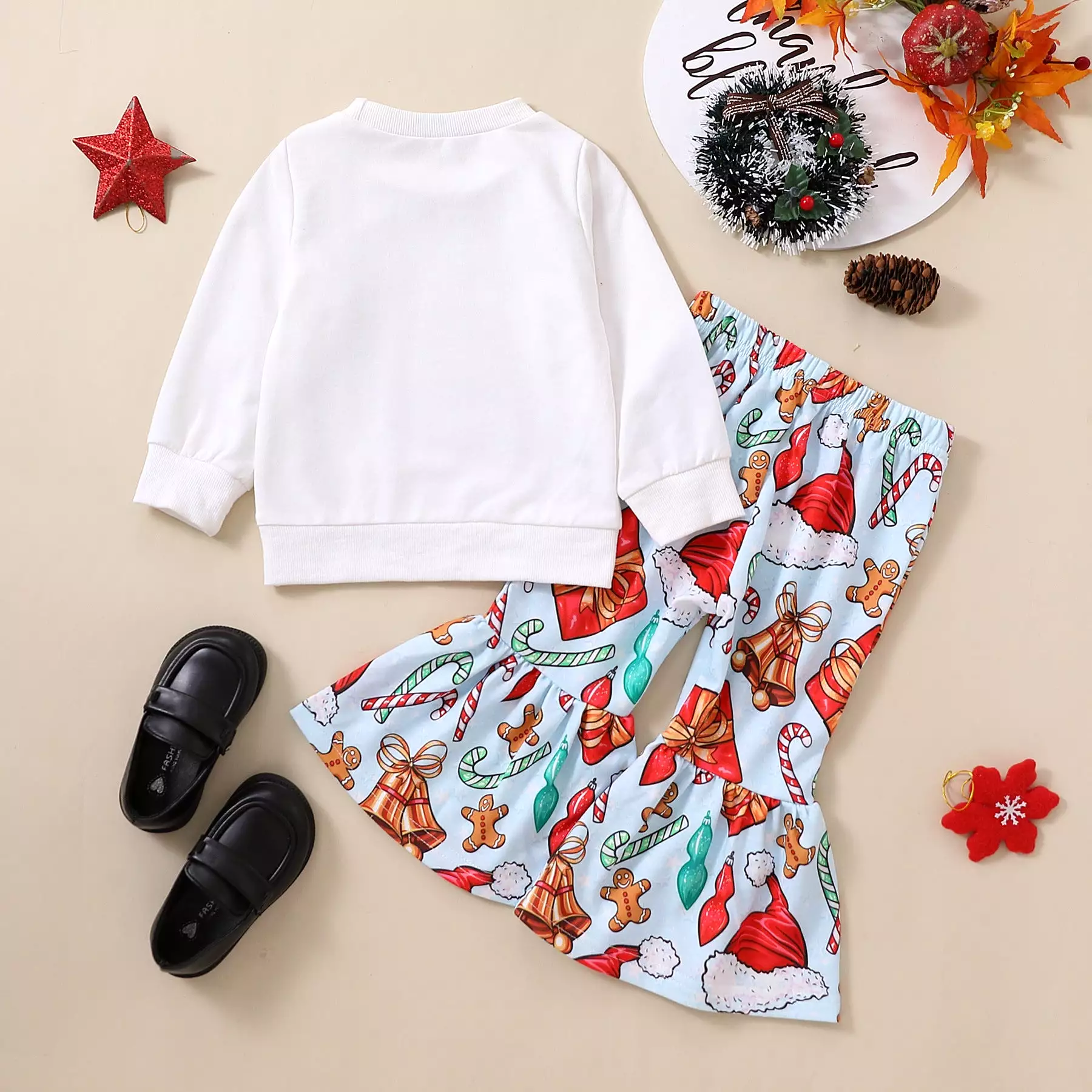 2 Pieces Set Baby Kid Girls Christmas Letters Cartoon Print Tops And Pants Wholesale 23101520