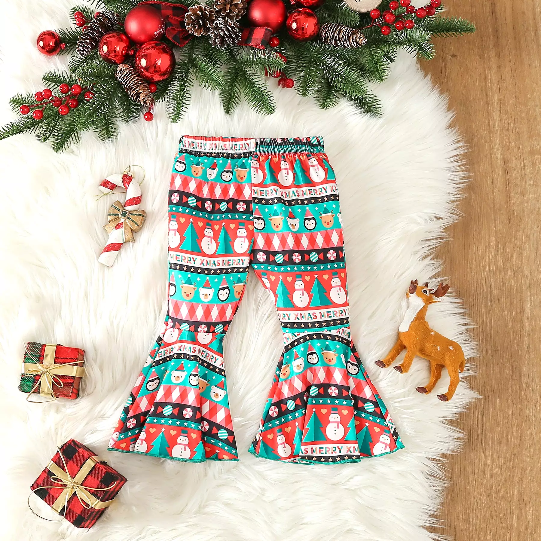 2 Pieces Set Baby Kid Girls Christmas Solid Color Print Tops And Cartoon Pants Wholesale 23101542