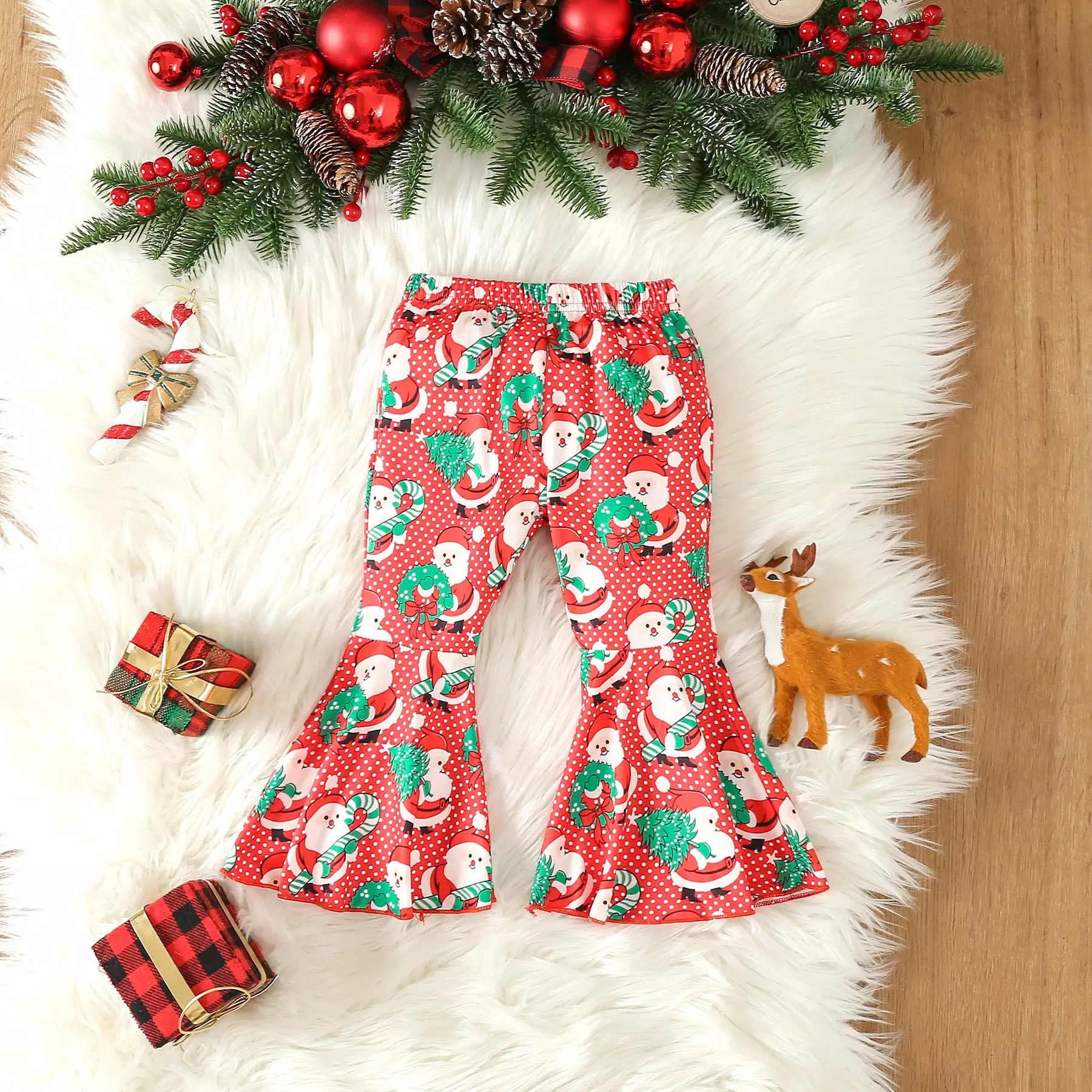 2 Pieces Set Baby Kid Girls Christmas Solid Color Print Tops And Cartoon Pants Wholesale 23101542