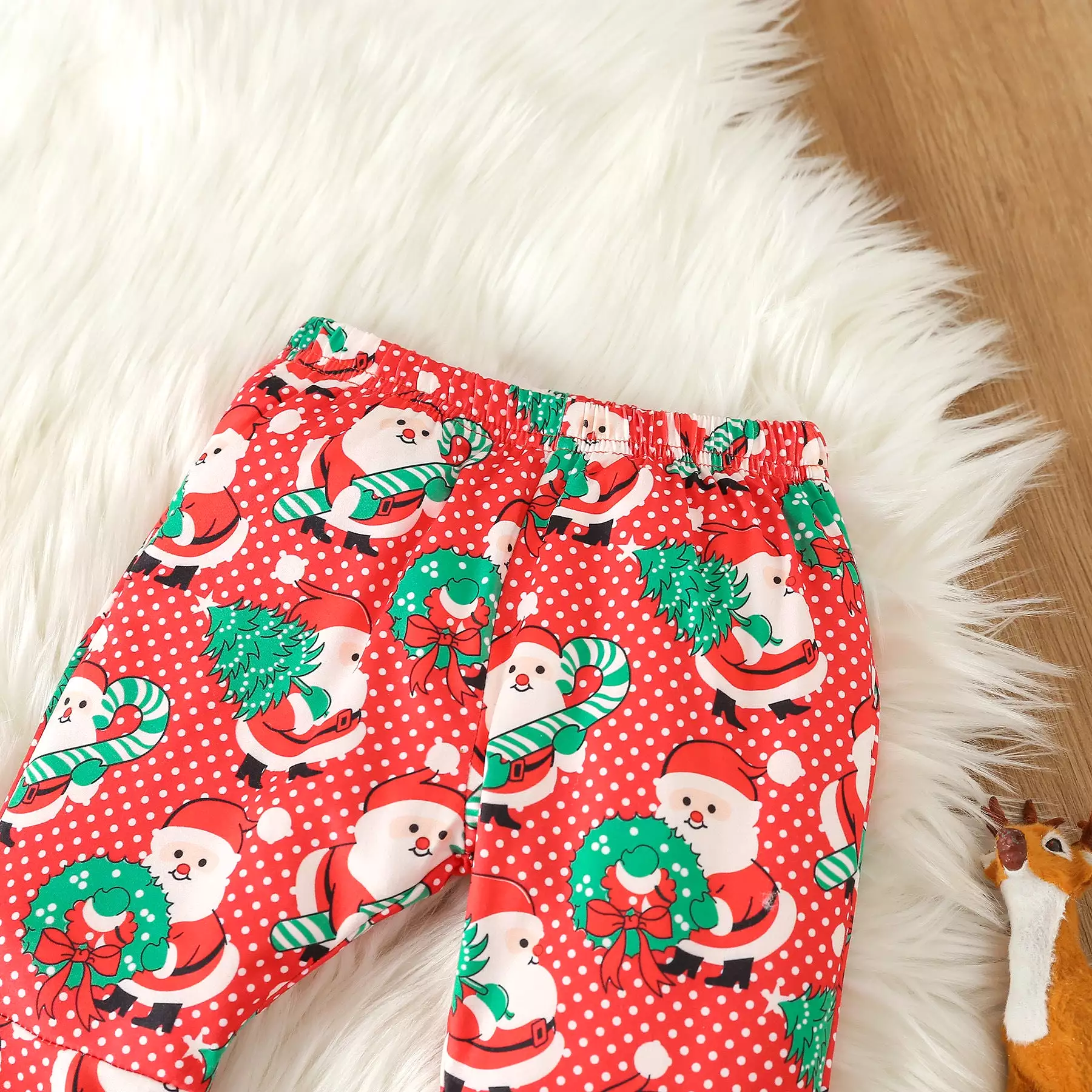 2 Pieces Set Baby Kid Girls Christmas Solid Color Print Tops And Cartoon Pants Wholesale 23101542