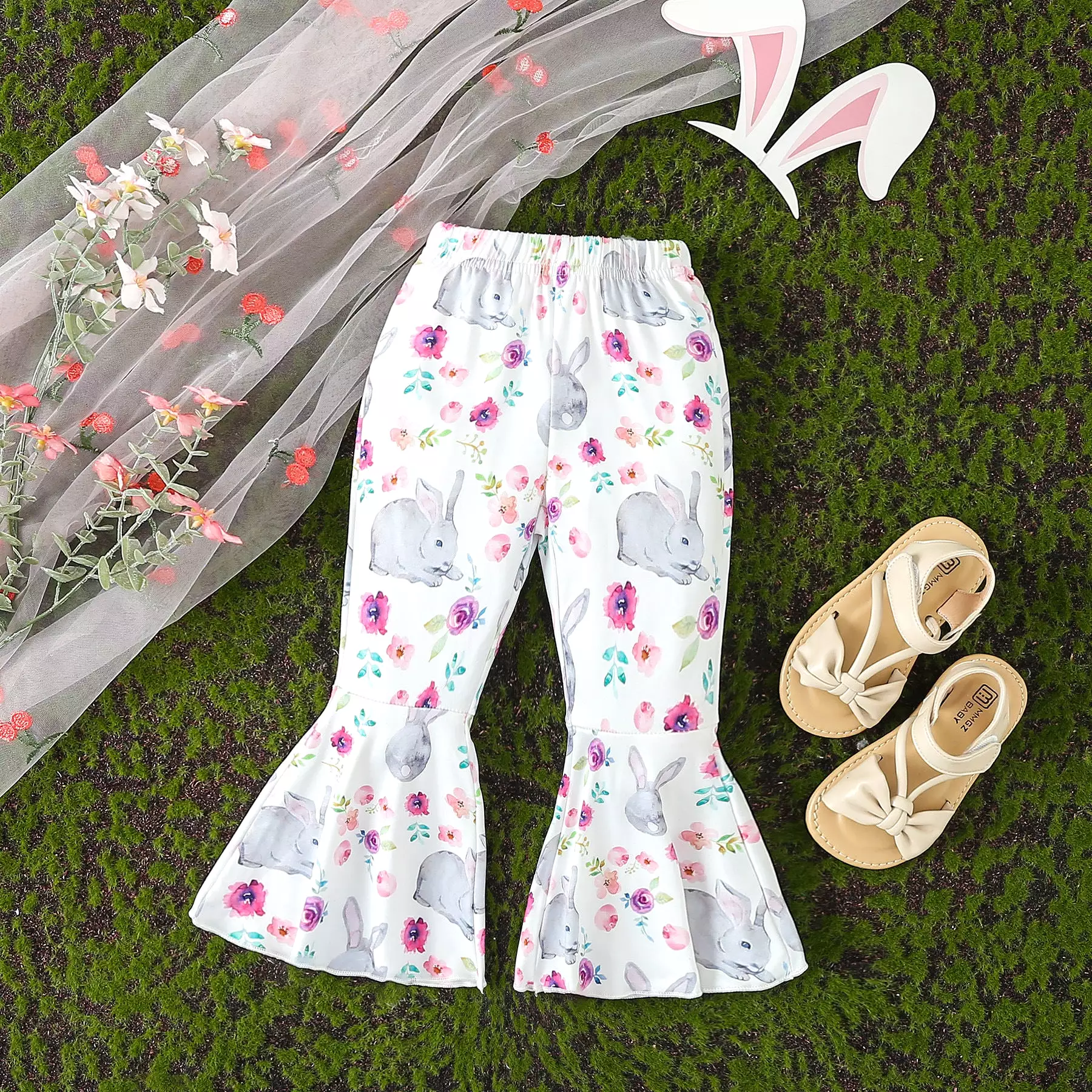 2 Pieces Set Baby Kid Girls Easter Flower Animals Print Tops And Pants Wholesale 24030192