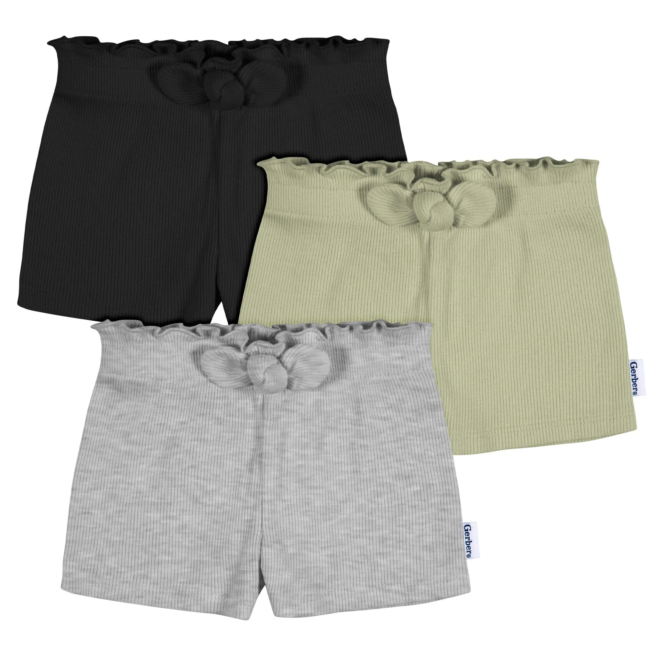 3-Pack Baby & Toddler Girls Black, Green, & Grey Heather Pull-On Knit Shorts