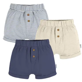 3-Pack Baby Neutral Navy Stripe, Oatmeal, & Navy Knit Shorts