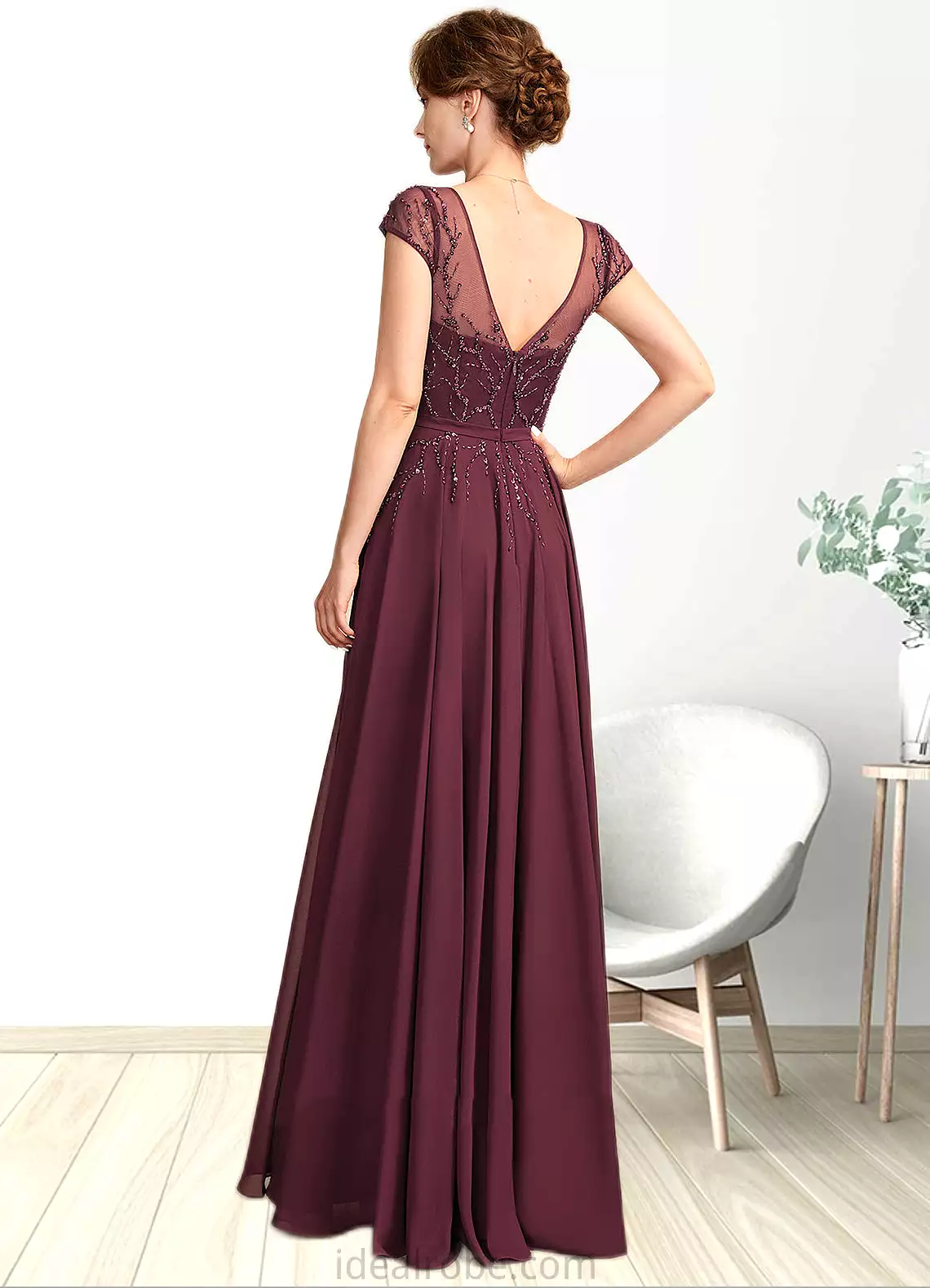 Abril A-Line V-neck Floor-Length Chiffon Mother of the Bride Dress With Beading Sequins STK126P0015028