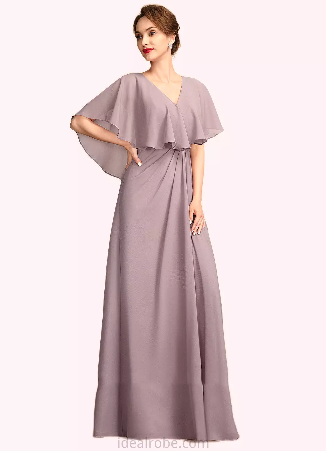 Addison A-Line V-neck Floor-Length Chiffon Mother of the Bride Dress With Ruffle STK126P0015026