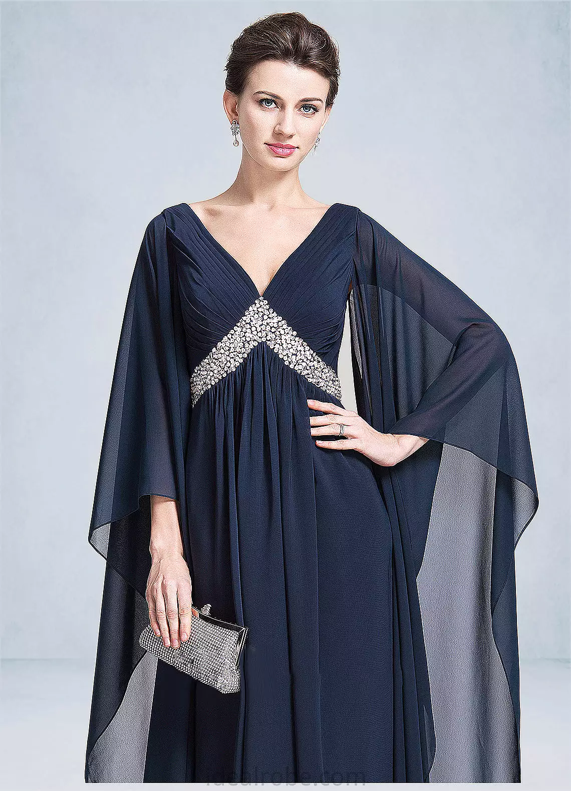 Aisha Empire V-neck Floor-Length Chiffon Mother of the Bride Dress With Ruffle Beading Sequins STK126P0014724