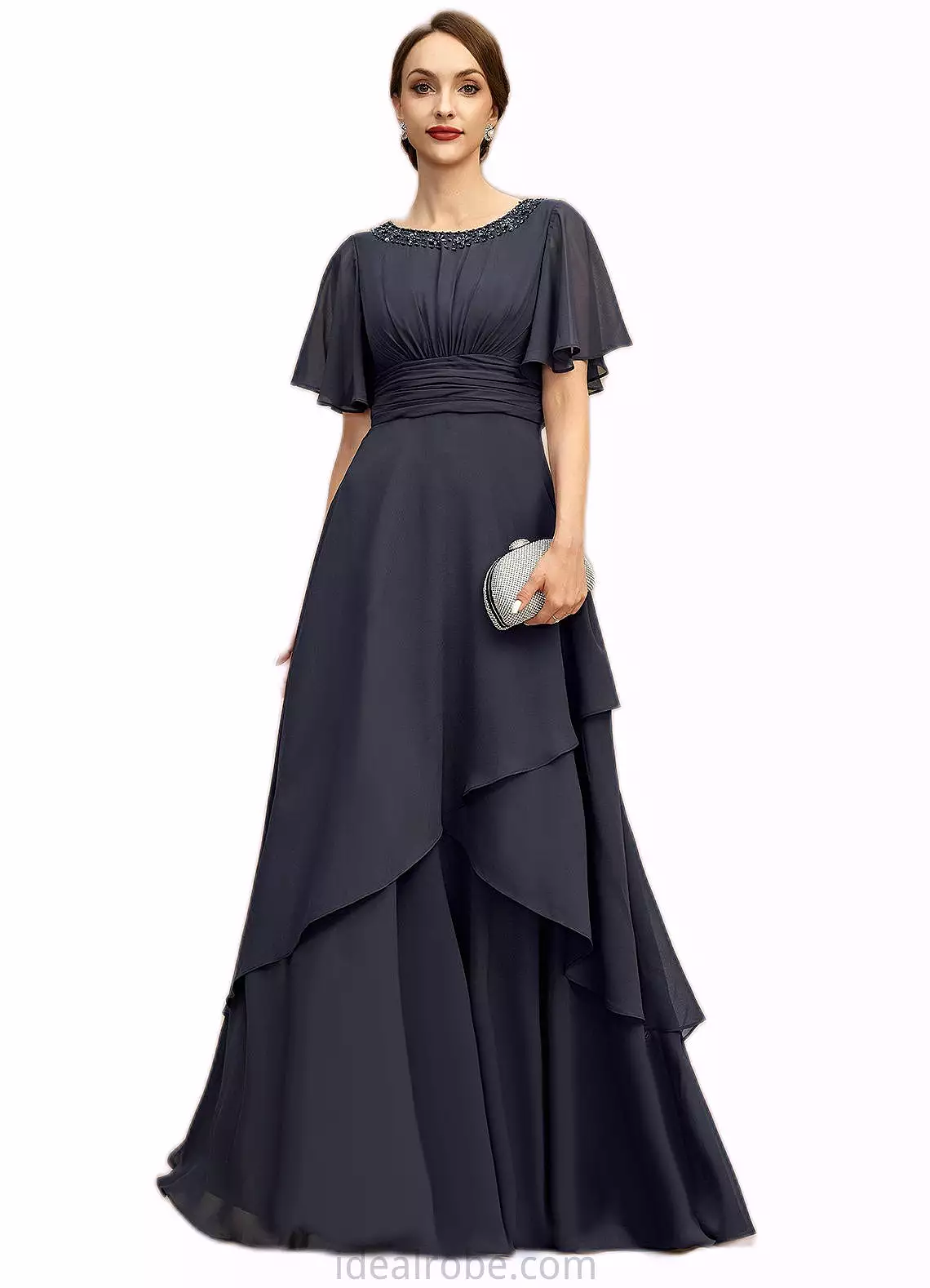 Alexia A-line Scoop Floor-Length Chiffon Mother of the Bride Dress With Beading Pleated Sequins STKP0021856