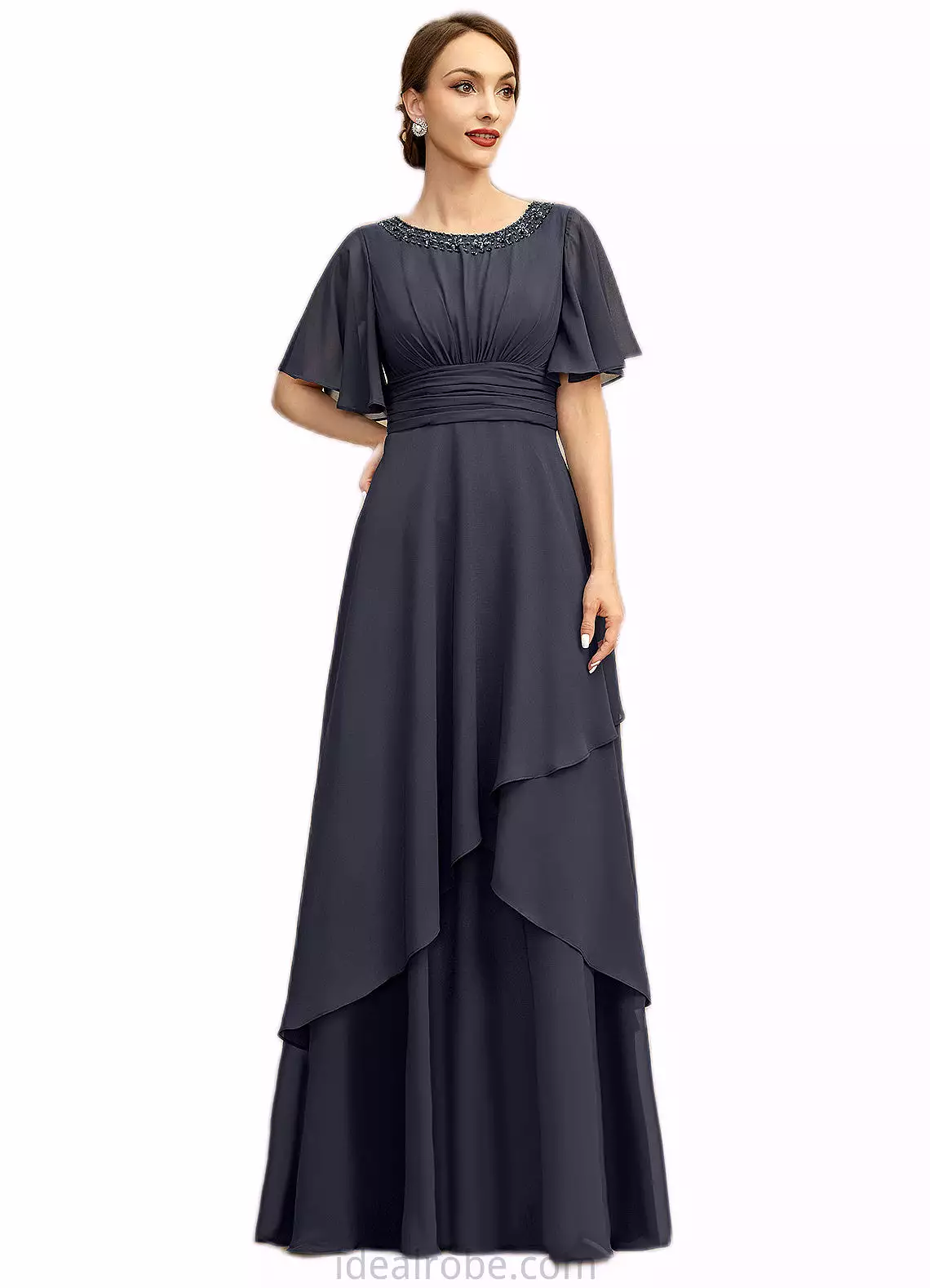 Alexia A-line Scoop Floor-Length Chiffon Mother of the Bride Dress With Beading Pleated Sequins STKP0021856