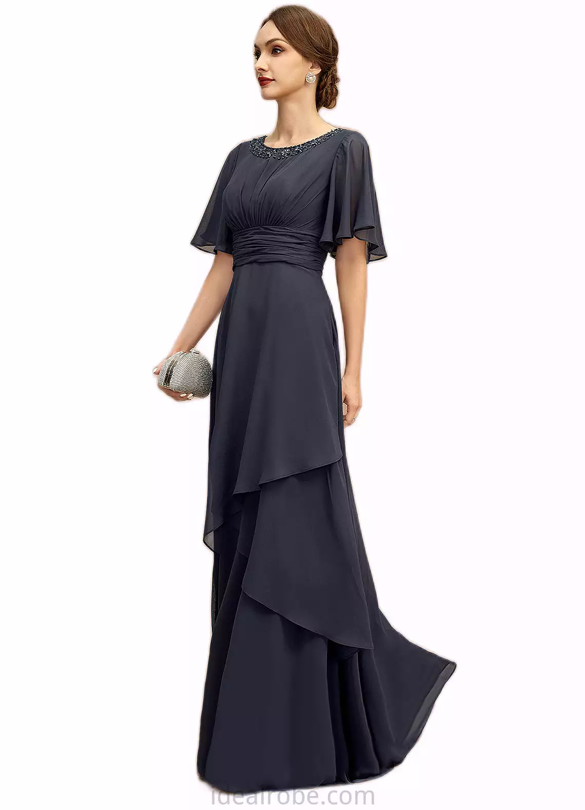 Alexia A-line Scoop Floor-Length Chiffon Mother of the Bride Dress With Beading Pleated Sequins STKP0021856