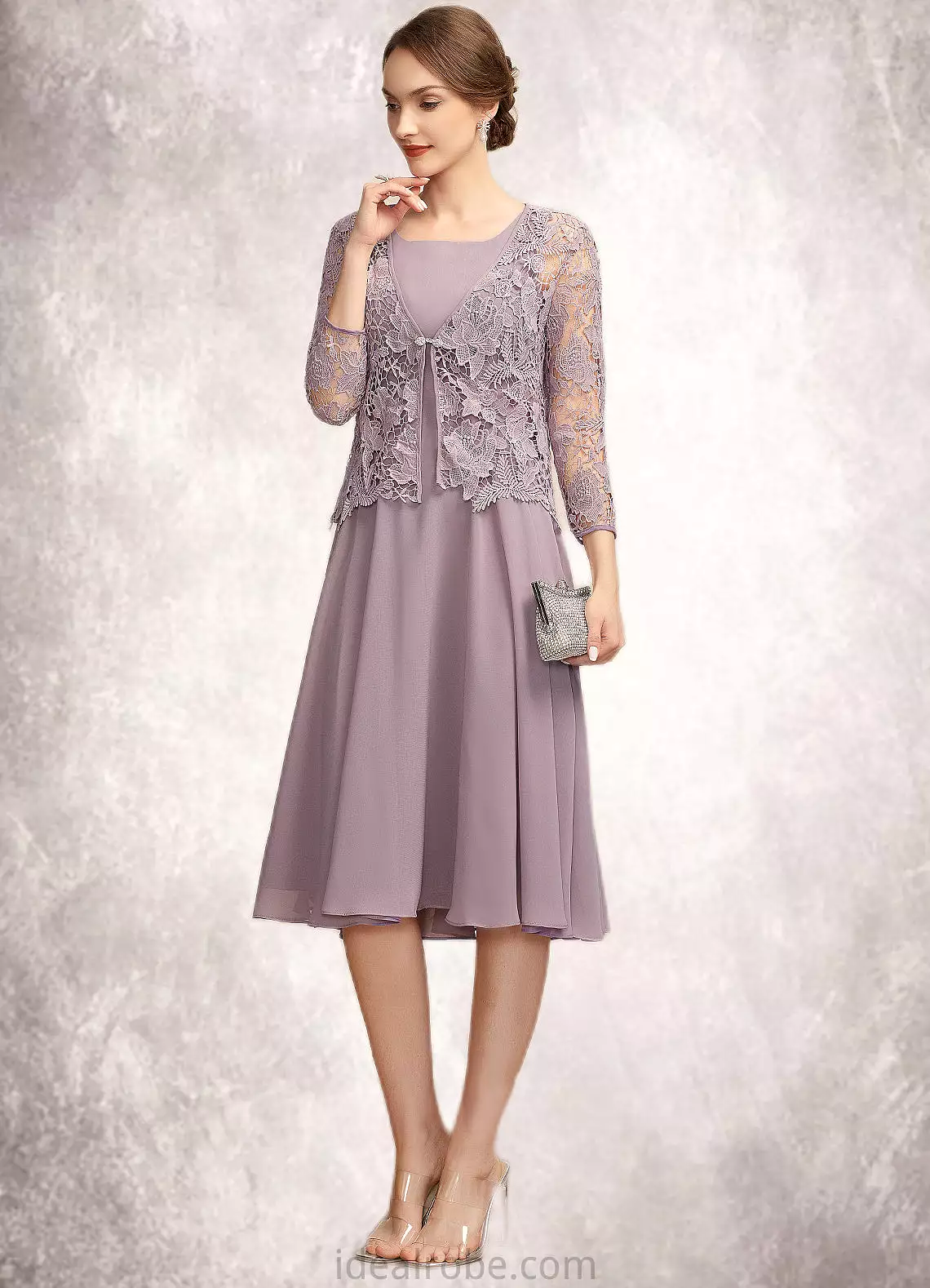 Allison A-Line Square Neckline Knee-Length Chiffon Mother of the Bride Dress STK126P0014940