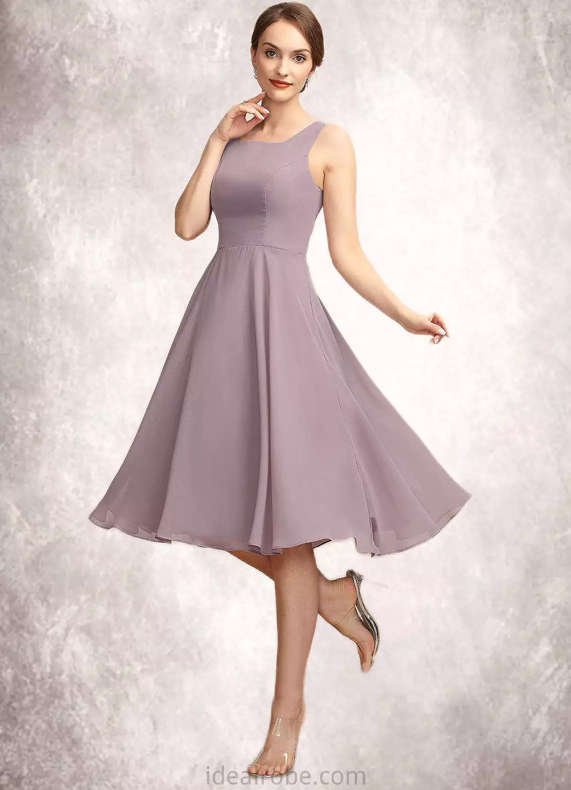 Allison A-Line Square Neckline Knee-Length Chiffon Mother of the Bride Dress STK126P0014940