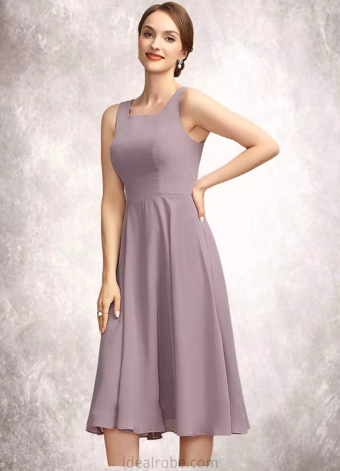 Allison A-Line Square Neckline Knee-Length Chiffon Mother of the Bride Dress STK126P0014940