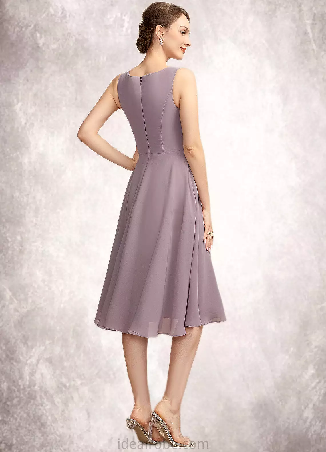 Allison A-Line Square Neckline Knee-Length Chiffon Mother of the Bride Dress STK126P0014940