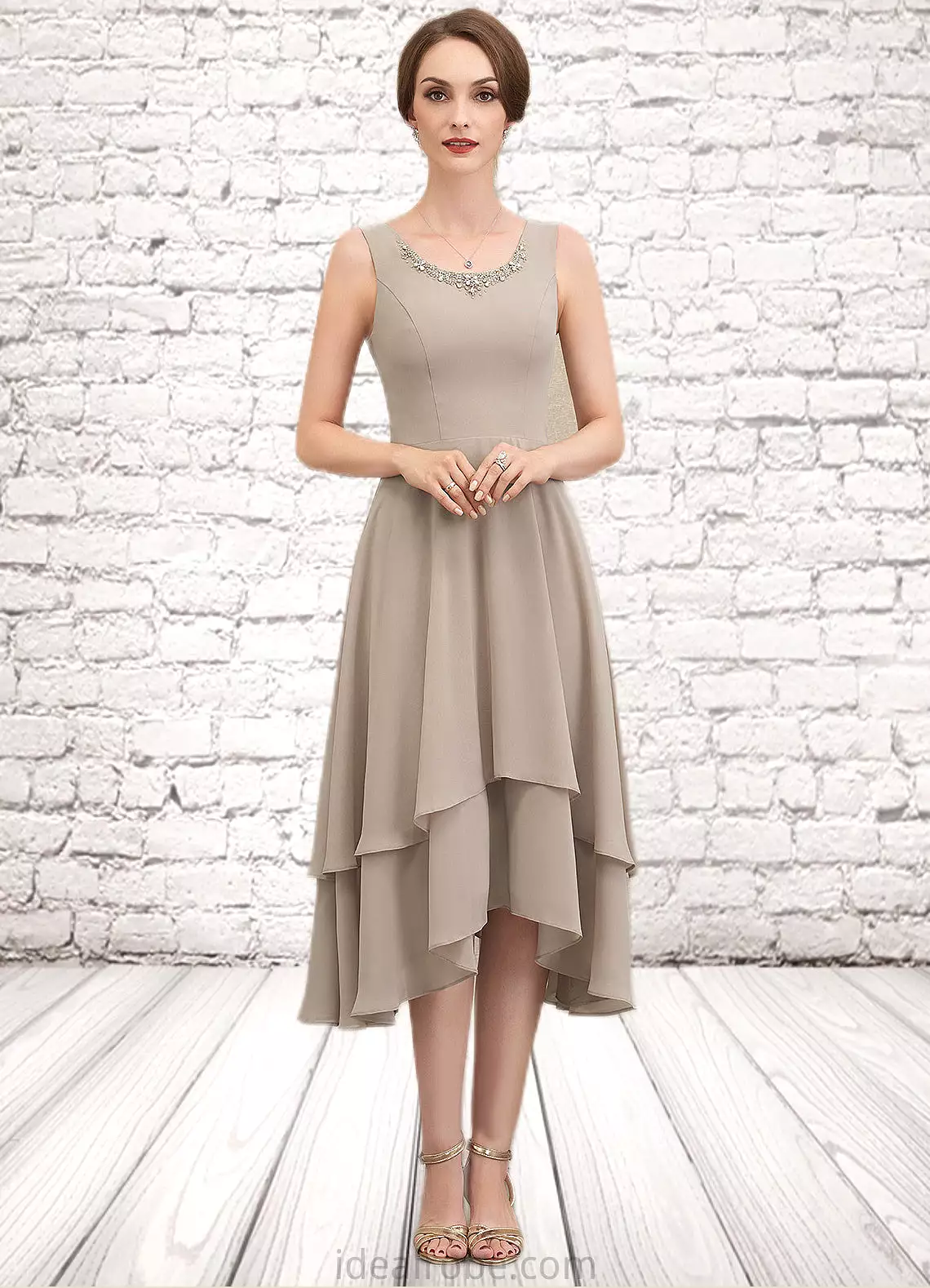 Amanda A-Line Scoop Neck Asymmetrical Chiffon Mother of the Bride Dress With Beading Sequins STK126P0014866