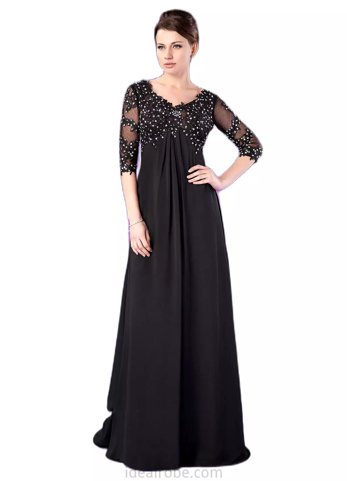 Amari Empire V-neck Sweep Train Chiffon Mother of the Bride Dress With Lace Beading STK126P0014697