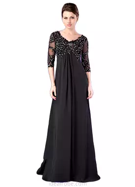 Amari Empire V-neck Sweep Train Chiffon Mother of the Bride Dress With Lace Beading STK126P0014697