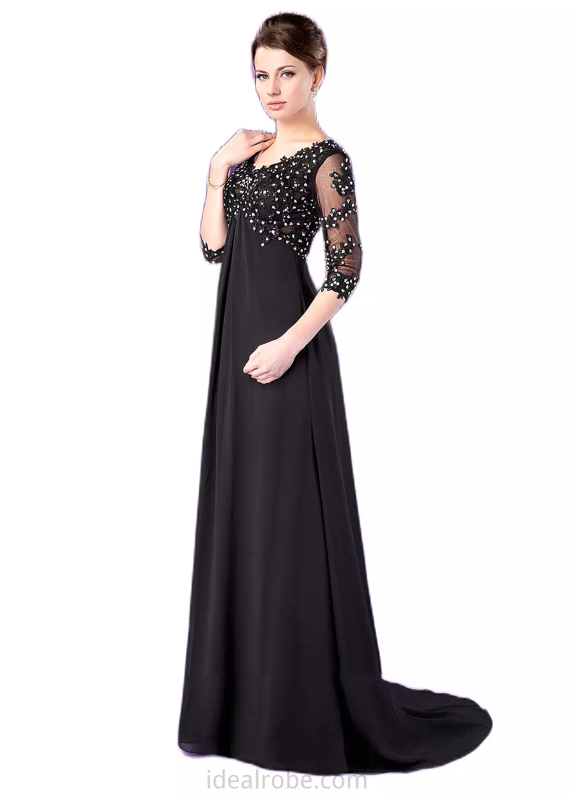 Amari Empire V-neck Sweep Train Chiffon Mother of the Bride Dress With Lace Beading STK126P0014697