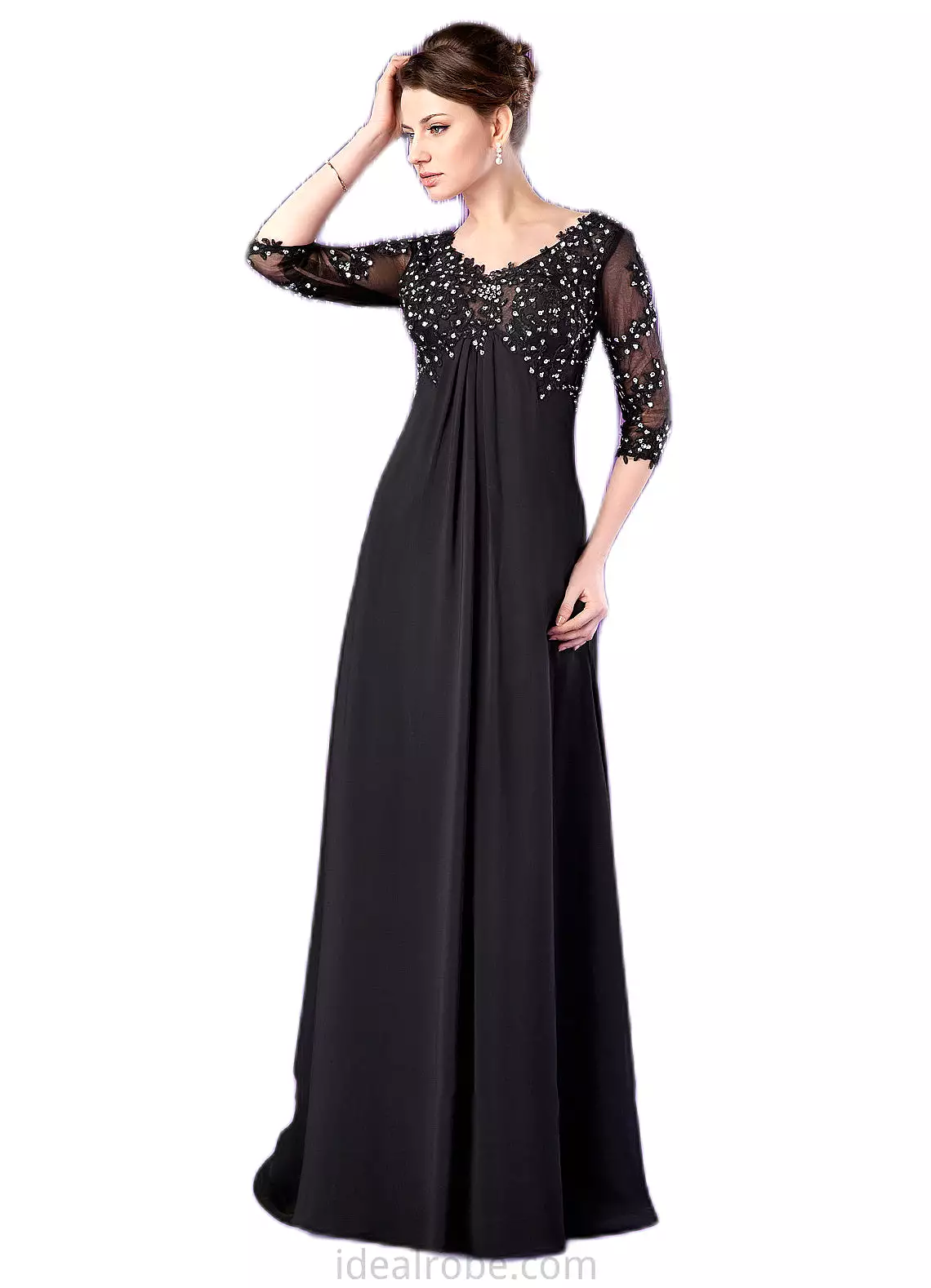 Amari Empire V-neck Sweep Train Chiffon Mother of the Bride Dress With Lace Beading STK126P0014697