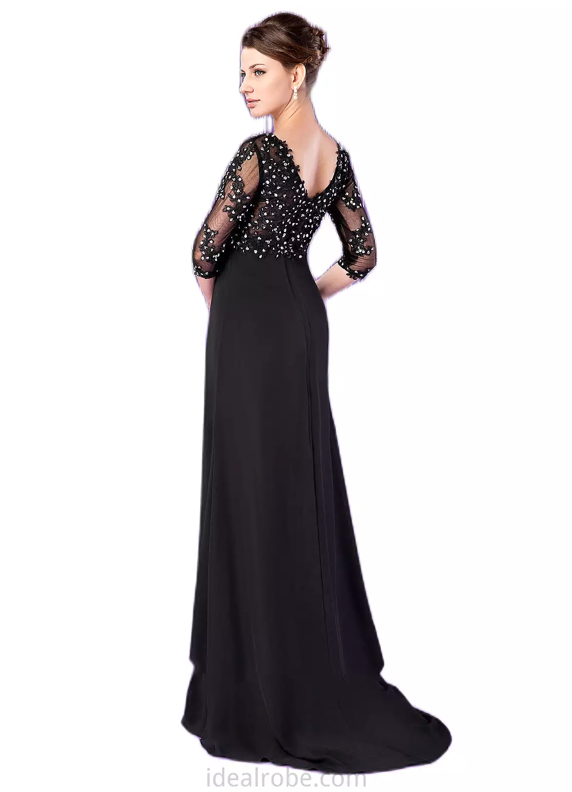 Amari Empire V-neck Sweep Train Chiffon Mother of the Bride Dress With Lace Beading STK126P0014697