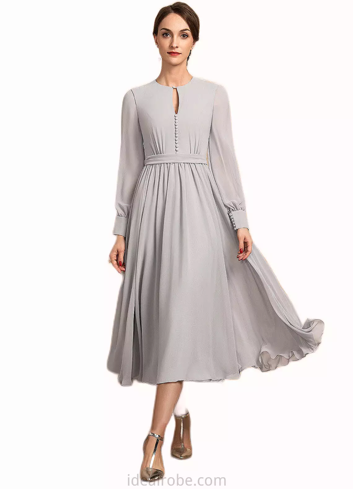 Anastasia A-Line Scoop Neck Tea-Length Chiffon Mother of the Bride Dress With Bow(s) STK126P0014779