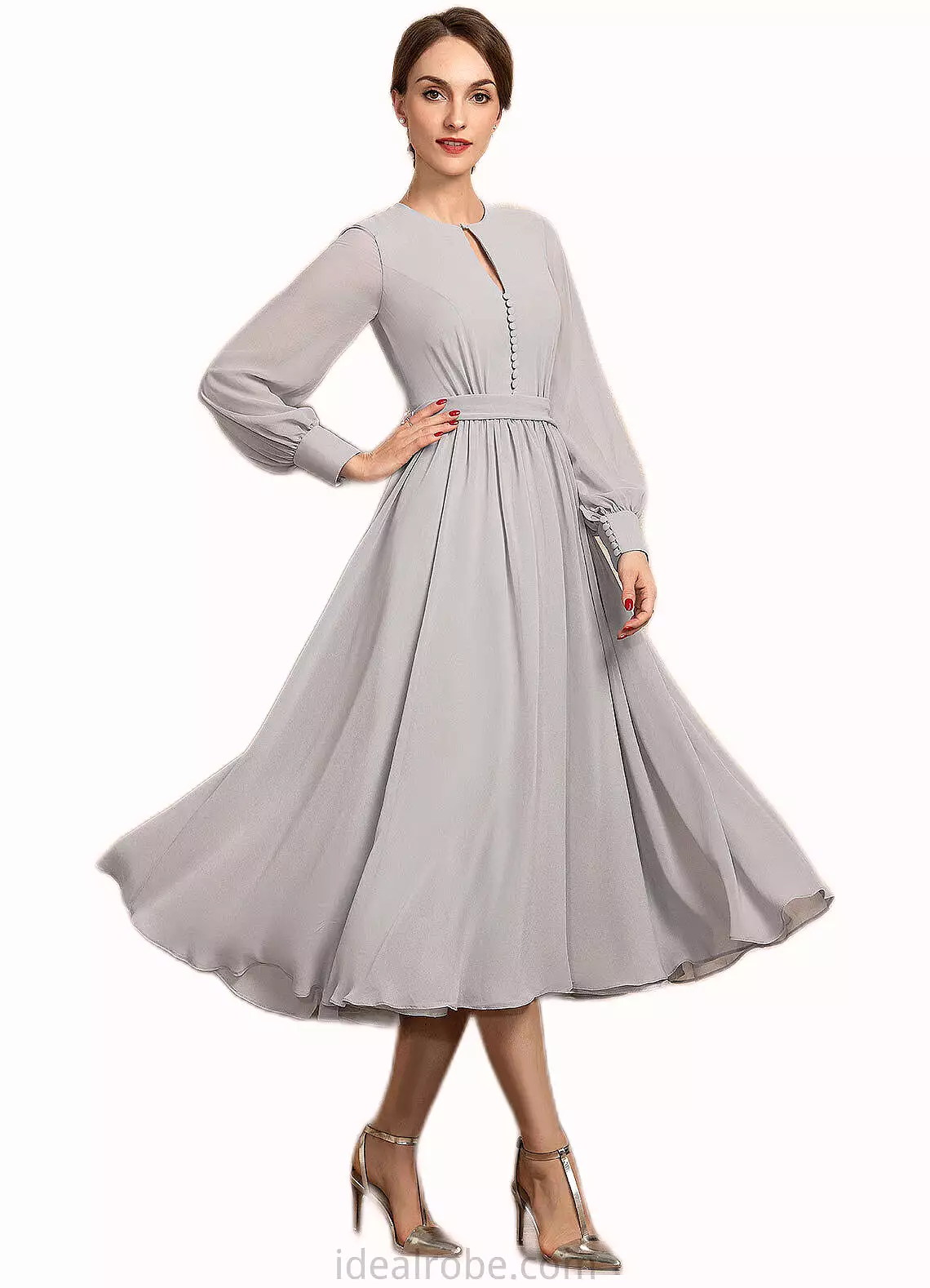 Anastasia A-Line Scoop Neck Tea-Length Chiffon Mother of the Bride Dress With Bow(s) STK126P0014779