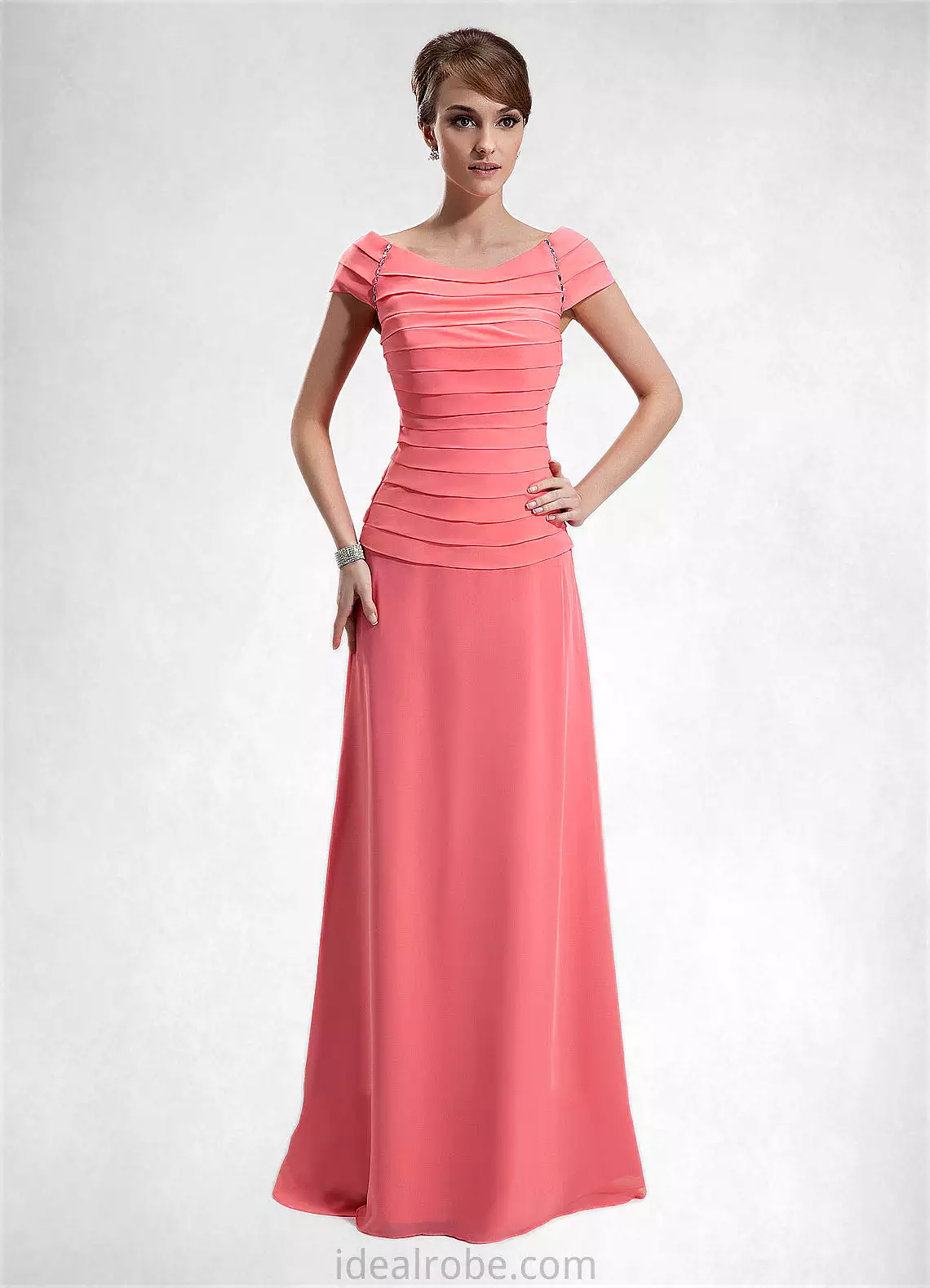 Angelica A-Line Scoop Neck Floor-Length Chiffon Mother of the Bride Dress With Ruffle Beading STK126P0014872