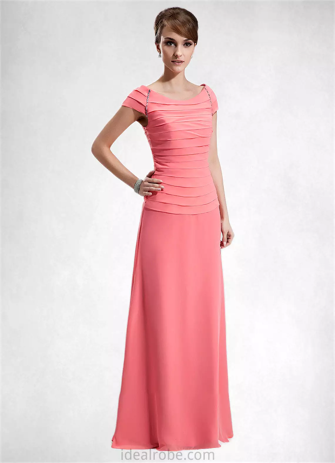 Angelica A-Line Scoop Neck Floor-Length Chiffon Mother of the Bride Dress With Ruffle Beading STK126P0014872