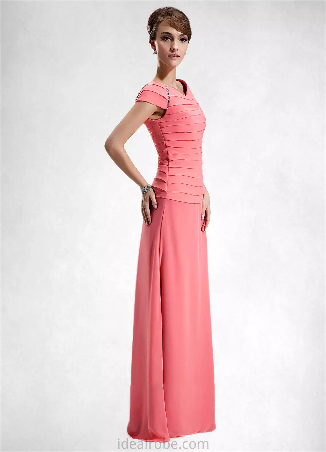 Angelica A-Line Scoop Neck Floor-Length Chiffon Mother of the Bride Dress With Ruffle Beading STK126P0014872