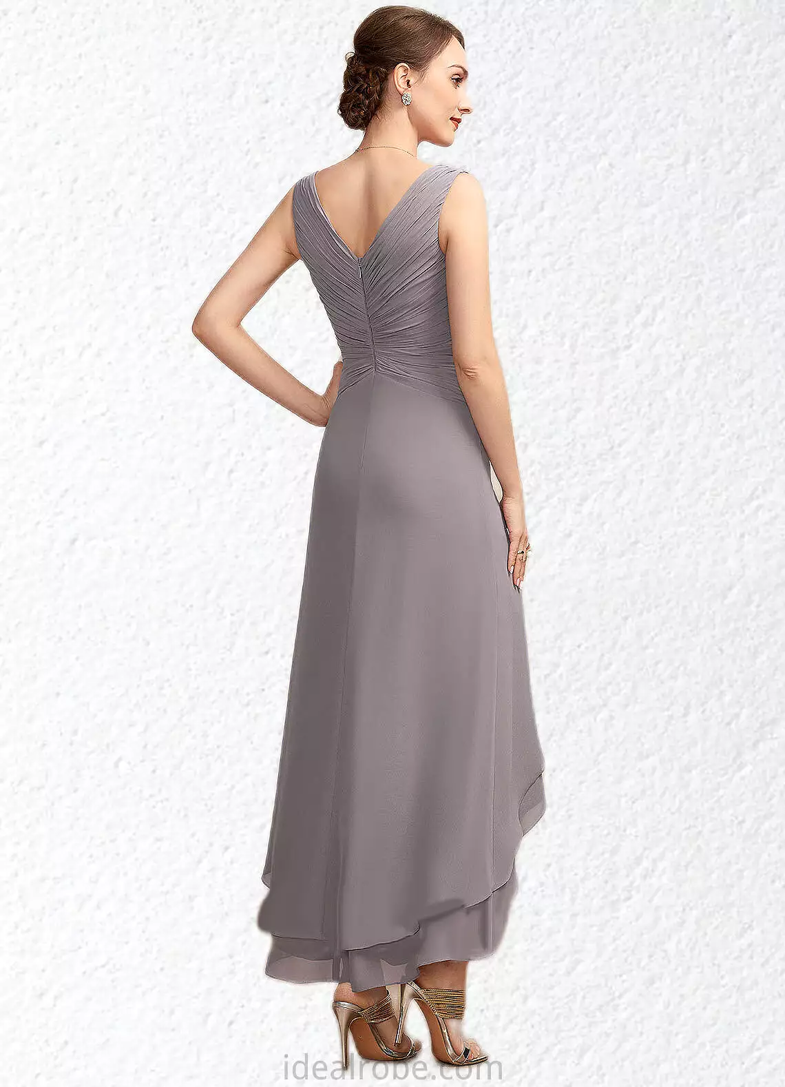 Angie A-Line V-neck Asymmetrical Chiffon Mother of the Bride Dress With Ruffle STK126P0014682