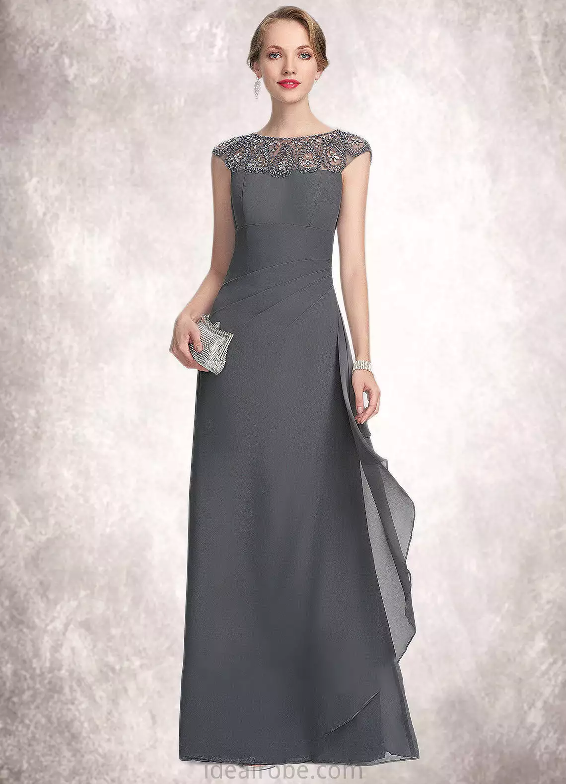 Annika A-Line Scoop Neck Floor-Length Chiffon Mother of the Bride Dress With Beading Sequins Cascading Ruffles STK126P0014721