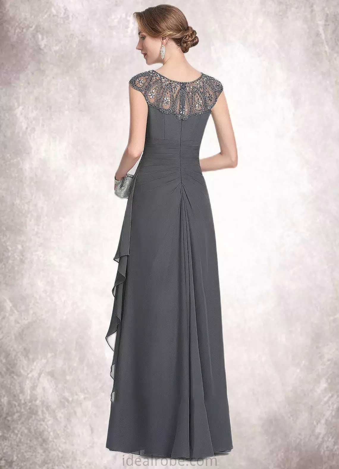 Annika A-Line Scoop Neck Floor-Length Chiffon Mother of the Bride Dress With Beading Sequins Cascading Ruffles STK126P0014721