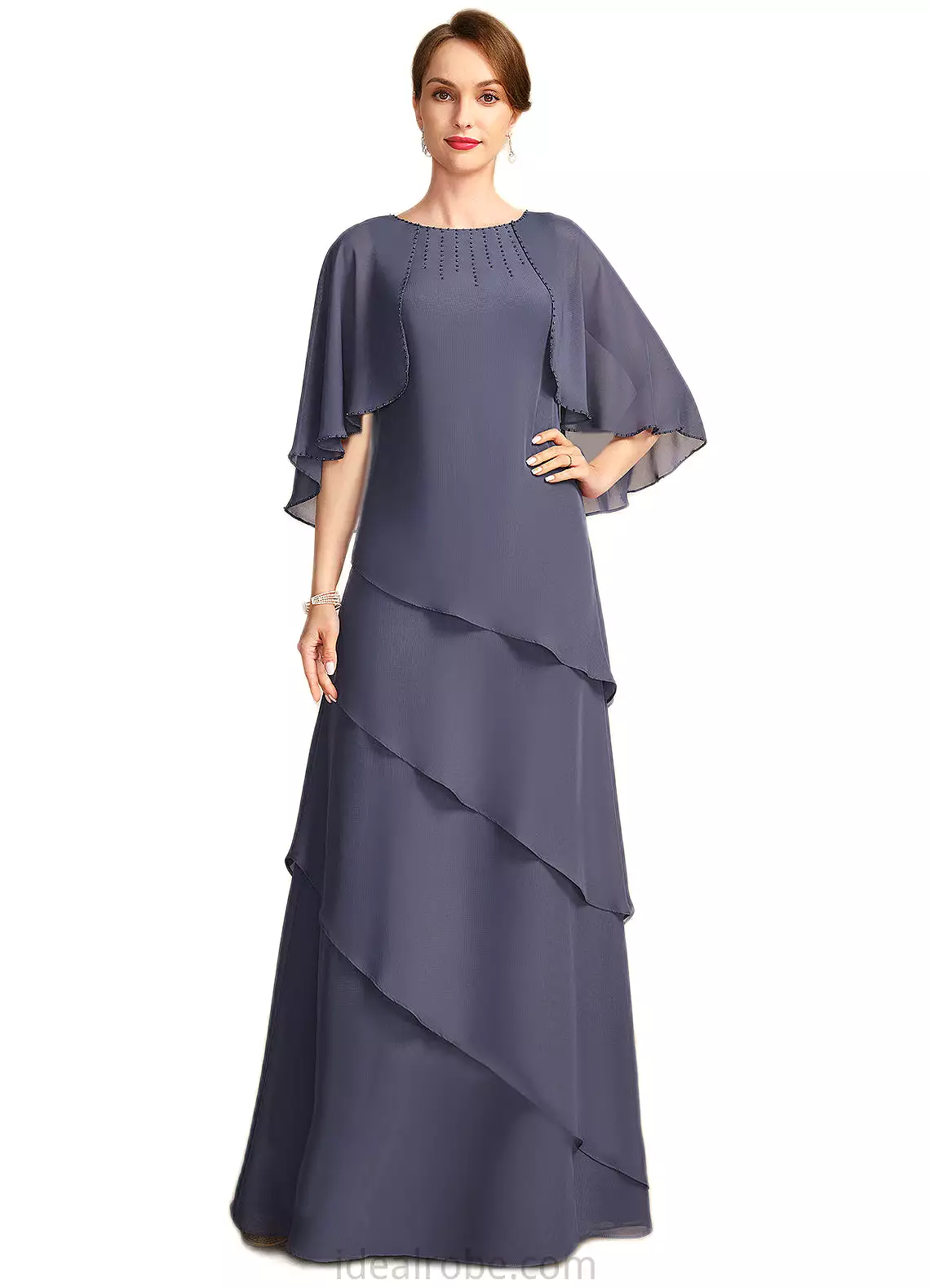 Armani A-line Scoop Floor-Length Chiffon Mother of the Bride Dress With Beading STKP0021735