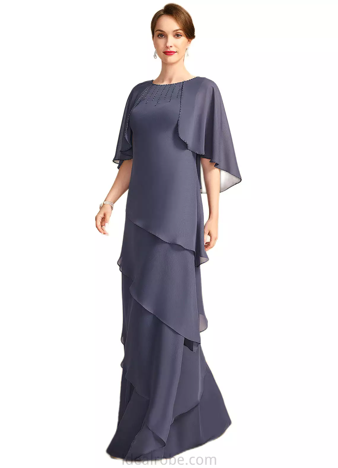 Armani A-line Scoop Floor-Length Chiffon Mother of the Bride Dress With Beading STKP0021735