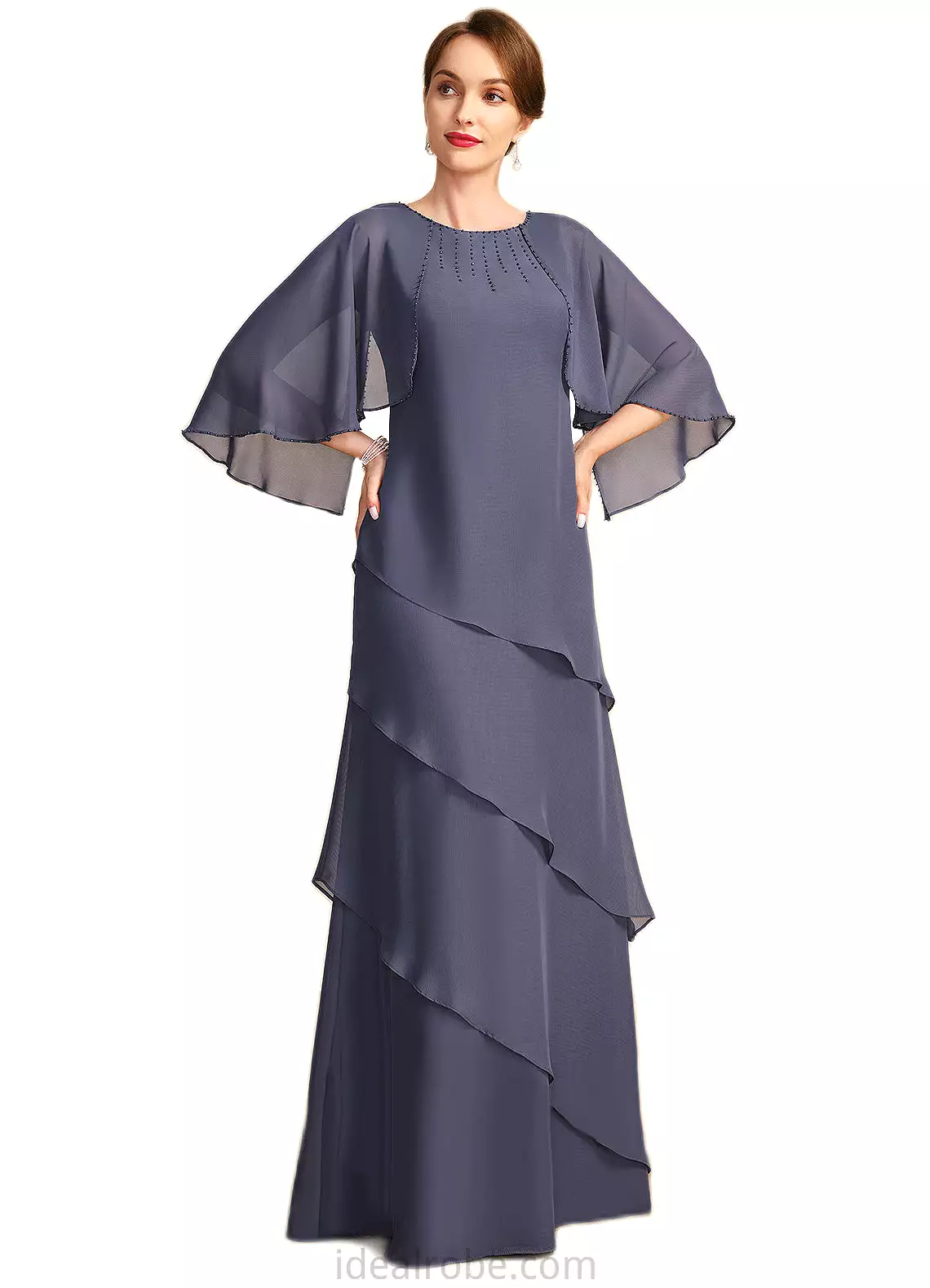 Armani A-line Scoop Floor-Length Chiffon Mother of the Bride Dress With Beading STKP0021735