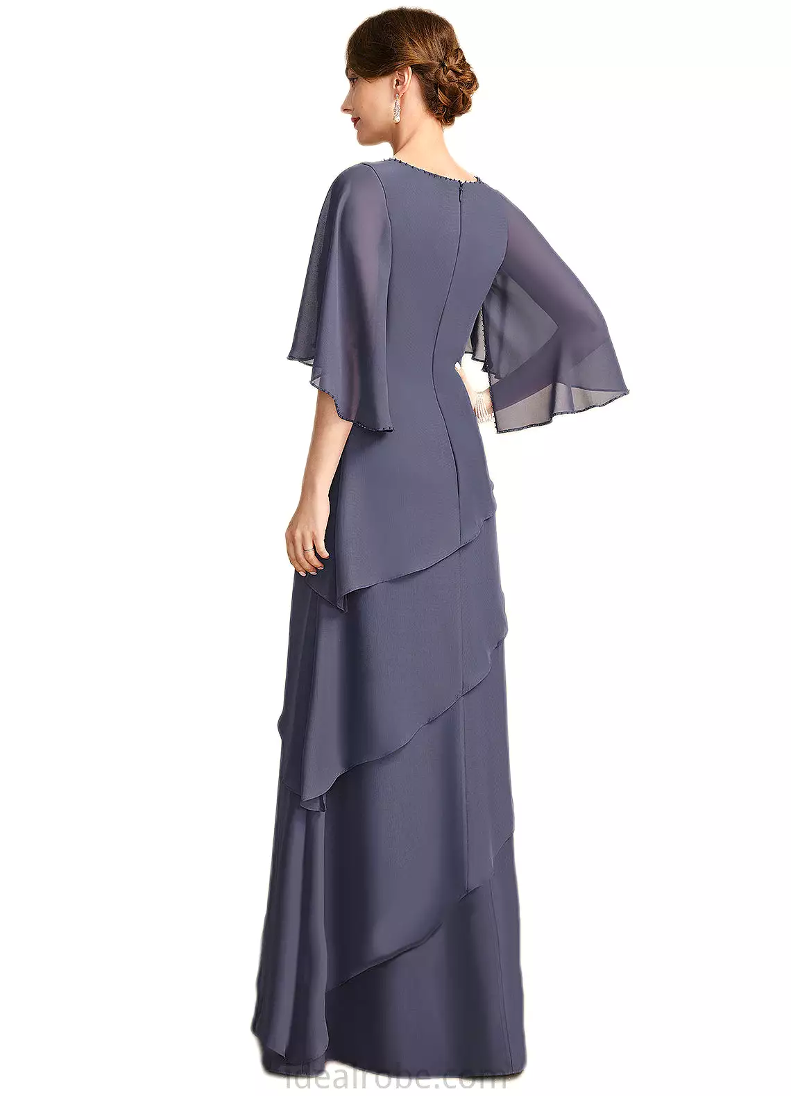 Armani A-line Scoop Floor-Length Chiffon Mother of the Bride Dress With Beading STKP0021735