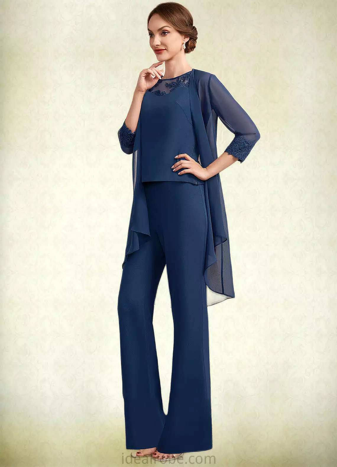 Ashlynn Jumpsuit/Pantsuit Scoop Neck Floor-Length Chiffon Mother of the Bride Dress With Lace STK126P0014687