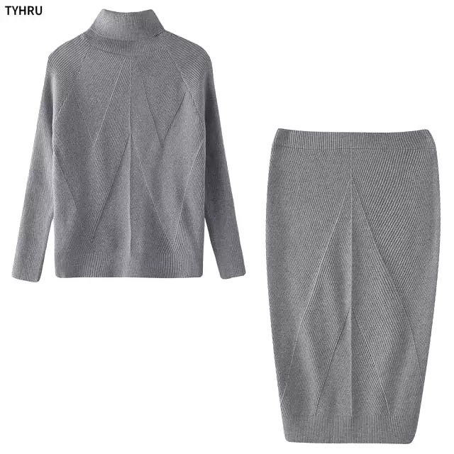 Ashore Shop Womens Knitted Turtleneck Sweater Skirt Two Piece Set