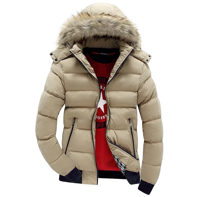 ASHORESHOP Men's Winter Jackets Thick Hooded Fur Collar Parka Men Coats