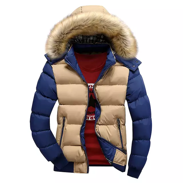 ASHORESHOP Men's Winter Jackets Thick Hooded Fur Collar Parka Men Coats